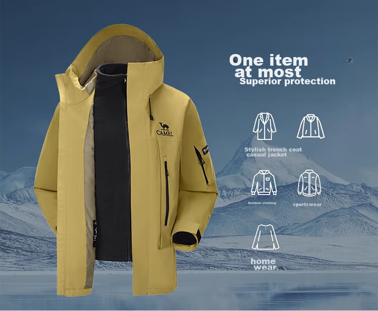 CAMEL Outdoor Jacket Three-In Unisex Coat, Heavy Rain-Resistant Waterproof Windproof Mountaineering Wear A34CA18673 10