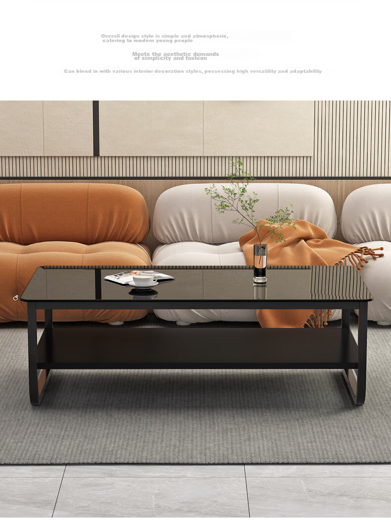 Fanshe Coffee Table, Simple Design, Tempered Glass Double-Layer Storage Coffee Table, Side Table for Small Apartments, Living Room Thickened Legs, Small Table 3