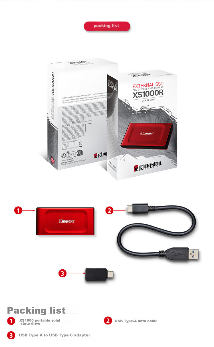 Kingston 2TB USB3.2 Gen 2 Portable Solid State Drive (PSSD) XS1000, Transfer Speed 1050MB/s, Lightweight And Stylish, External for Computer, Direct Connection to Phone, Red 5