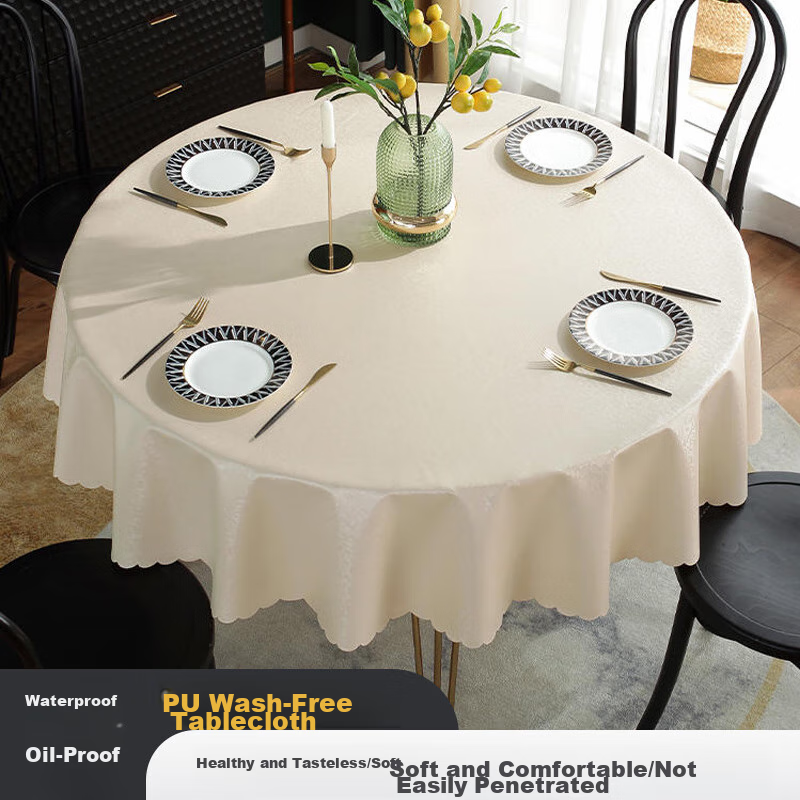 Mihua Round Tablecloth, Waterproof, Oil-Proof, Heat-Resistant, Washable-Free, Circular Dining Table Cover, Coffee Table Cloth, 180*180cm, Rose Champagne Color