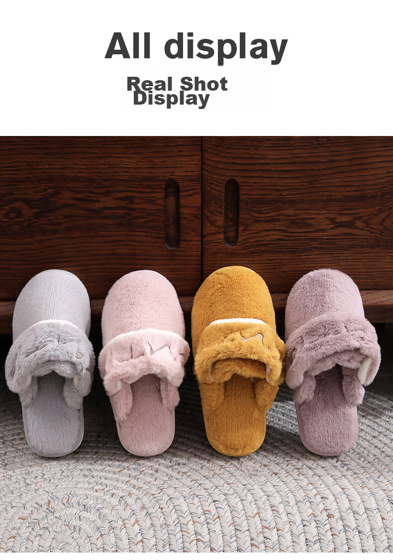 GUOLUOFEI Couple's Cotton Slippers, All-Season Autumn Home Plush Fleece-Lined Warm Soft-Soled Cotton Shoes for Men And Women, Iron Gray, Size 43-44 8