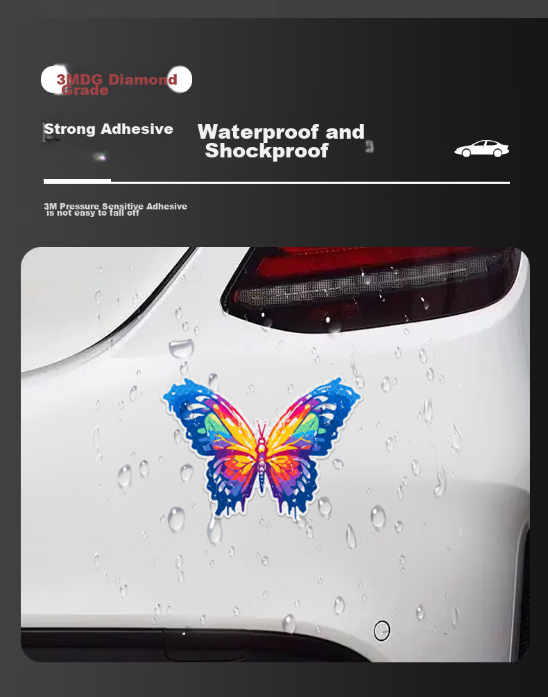 3M Reflective Sticker Warning Tape Label Glow-In Sticker for Electric Bikes, Motorcycles, Cars, Scratch Cover Diamond Grade - Graffiti Butterfly 12.7cm*9.2cm (1 Piece/bag) 3