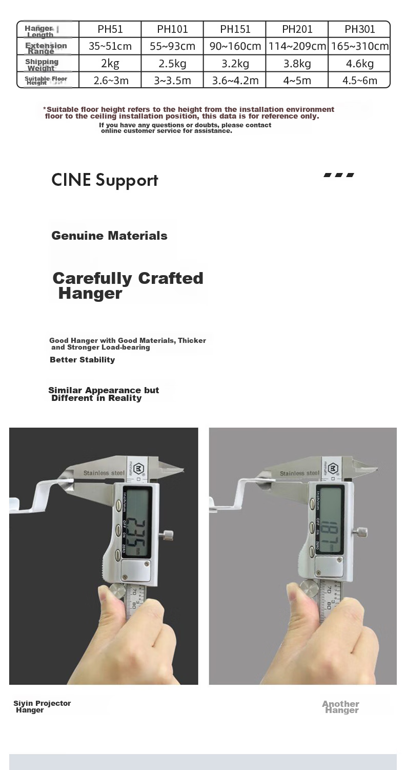 CINE Projector Ceiling Mount Bracket Thickened Extendable Hanging Bracket for Epson, BenQ, Sony, Panasonic Home And Commercial Projectors 1 Meter (55-93cm) White 3