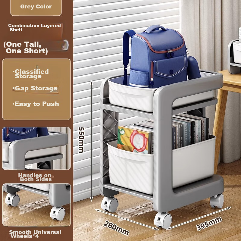 YOUQIN Backpack Storage Rack, Movable Small Cart, Floor-Standing Multi-Layer Under-Desk Book Storage Solution, Desktop Bookshelf