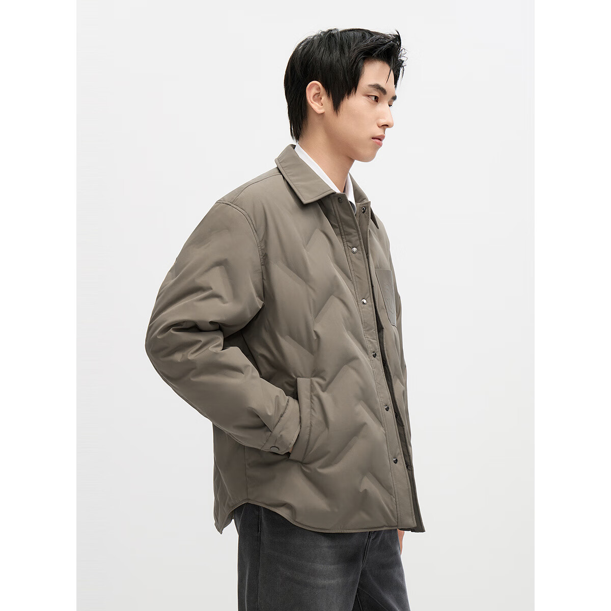 GXG Men's Loose Short down Jacket Shirt Coat Winter, Khaki Color, 180/XL