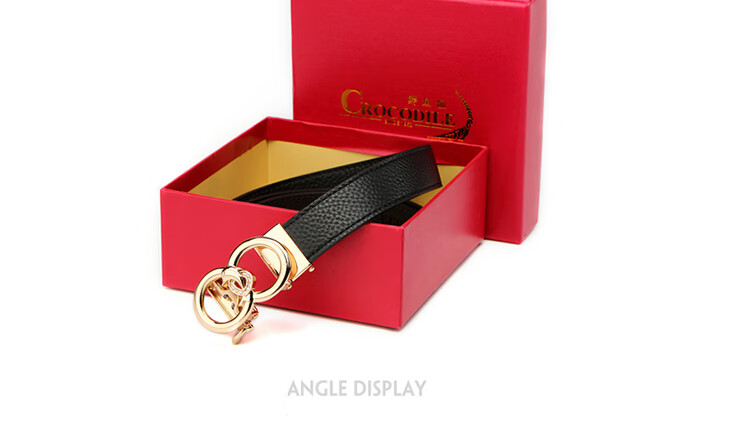 CROCODILE Genuine Leather Women's Belt, Double-Ring Automatic Buckle, Simple Top-Layer Cowhide Waistband, Birthday Gift, T2909 Black 14
