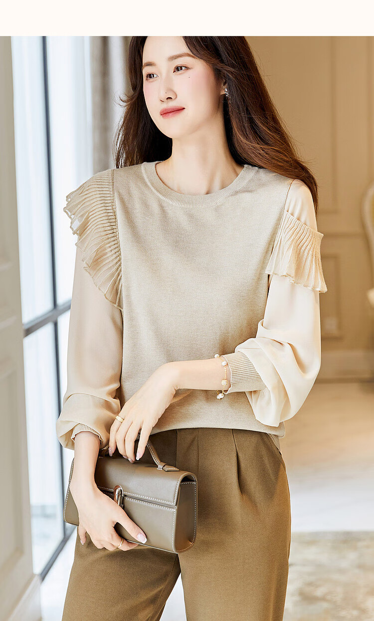 Dme [Containing Fluffy Wool] Spring And Autumn Stylish Spliced Sweater, Concealing Body Shape, Slimming Effect, Elegant Knitted Sweater for Women with High-End Feel 17