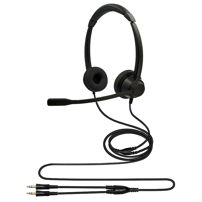 EJTON Y390D Dual-Ear Call Center Headset 3.5mm Dual Plug Over-Ear Noise-Cancelling Headphones for Customer Service Telemarketing Business Education PC Direct Connection