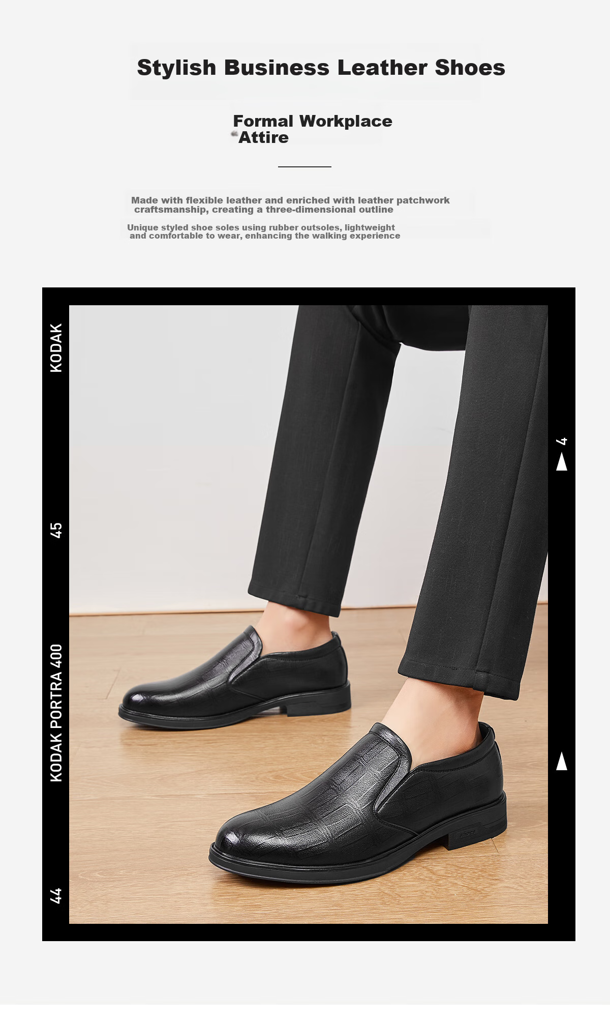 Huili Men's Shoes, Business Commute Leather Shoes, Versatile Casual Comfortable Slip-On Soft Surface Formal Shoes for Dads, Black, Size 44 2