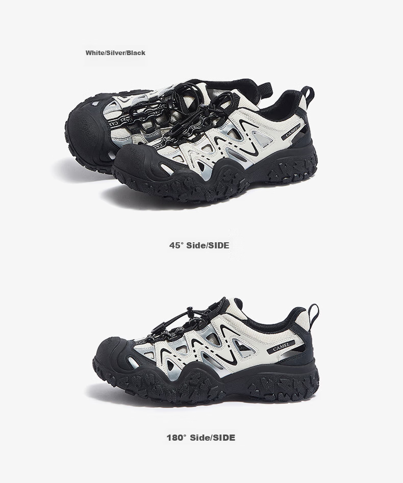 CAMEL Ugly-Cute Hiking Shoes for Women, Fashionable Color-Block Outdoor Casual Shoes L24S076620 Beige/silver/black 40 61