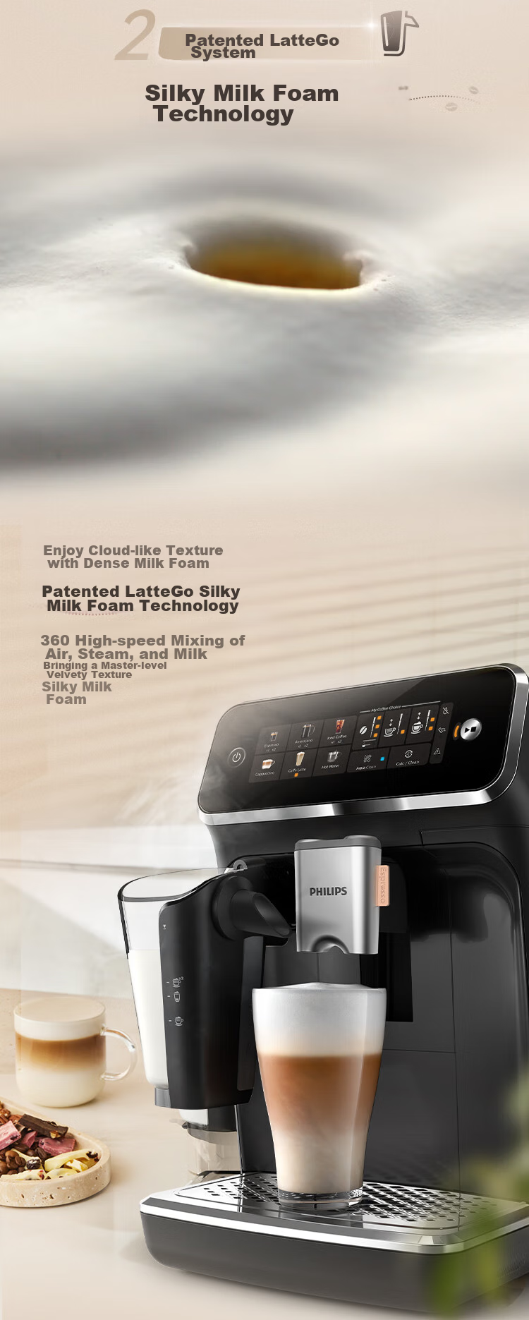 PHILIPS [Wang Kaimu's Choice] Cloud Coffee Machine New 3 Series Home Fully Automatic Italian Espresso Cold Brew Grinding All-In Coffee Machine, One-Touch Milk Coffee, Gift 4