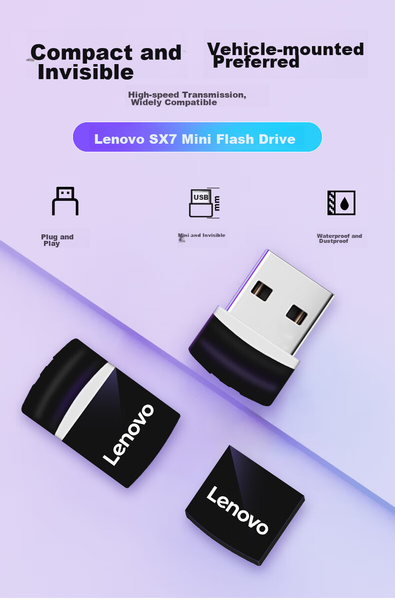 Lenovo 64GB USB 2.0 SX7 Mini Car Office USB Flash Drive Black 1
