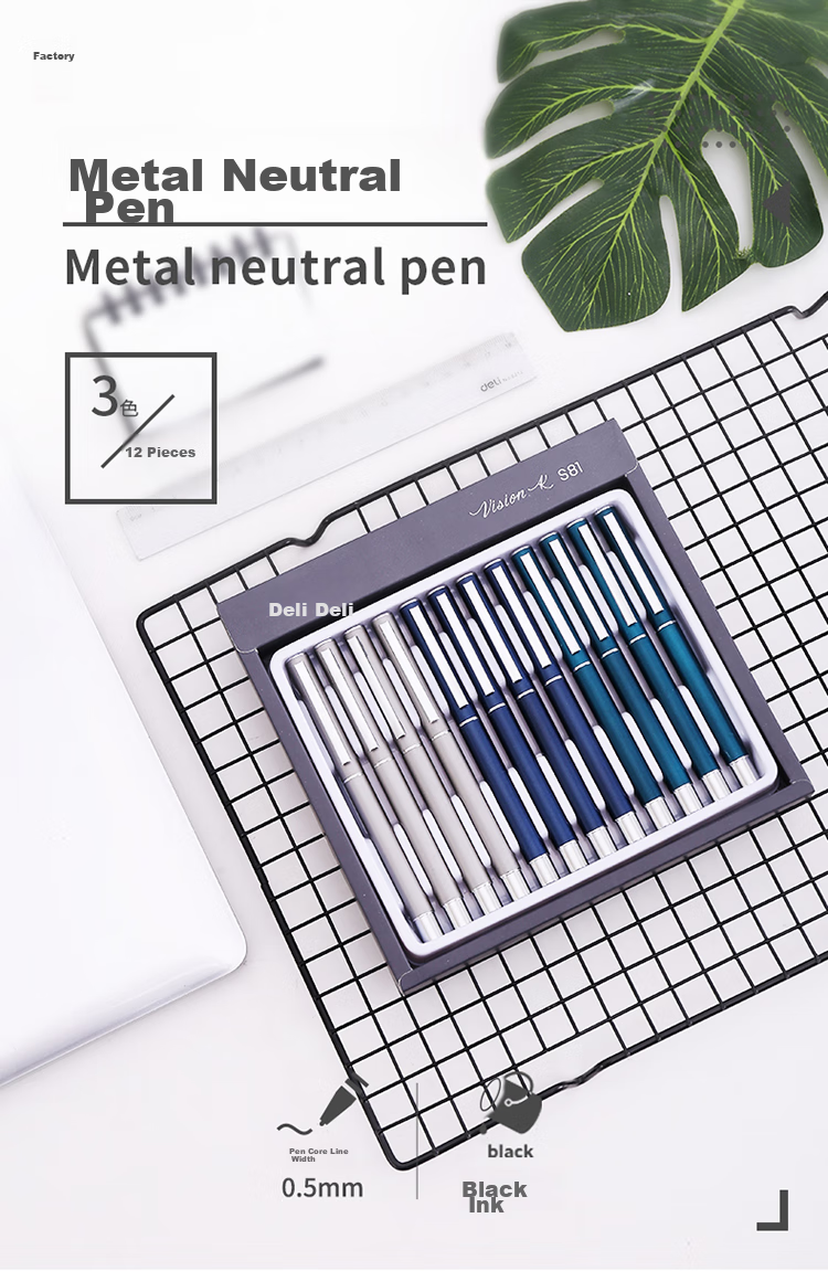 Deli Gel Pen, 1.0mm Bullet Tip, Office Writing Pen, Thick Line Width, Black, 12 Pens/box, S107, College Entrance Exam 2