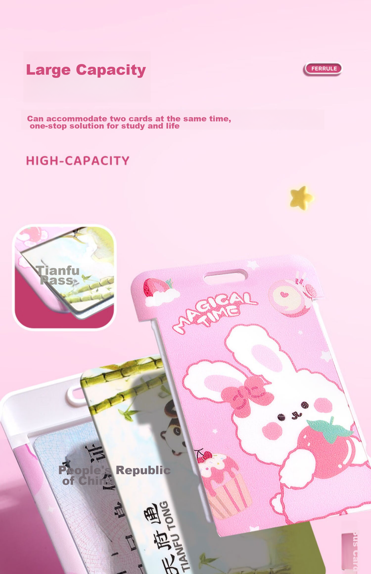 Jinzhi 2-Pack Rabbit Sauce Card Holder, Elementary School Student Children's Bus Card Bag, Campus Card Access Control Card, Citizen Meal Card Anti-Loss Pickup Chest Card, Kindergarten Retractable School Badge with Lanyard Neck Strap Chest Card 3