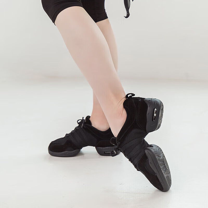 Sansha Spliced Modern Dance Shoes, Mesh Sports Dance Shoes, Air Cushion Soft Sole, Women's Square Dance Shoes, P22LS Black, Size 35
