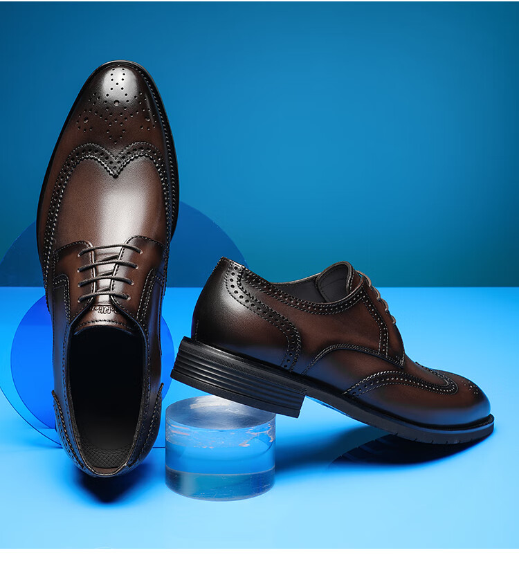 Goldlion Men's Shoes, Fashionable Formal Leather Shoes, Comfortable Suede Brogue Shoes, 55013044694A, Black And Gray Color, Size 40 10