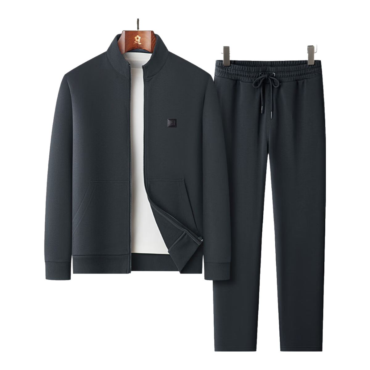 MONTAGUT Men's Spring and Autumn Casual Sports Suit Sweatshirt Jacket and Pants Running Sportswear Light Gray 2XL