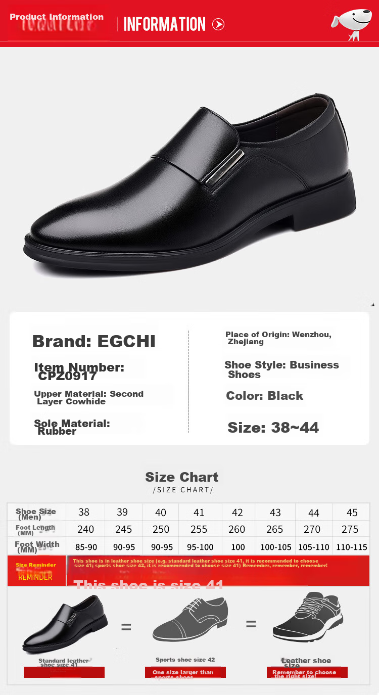 EGCHI Men's Leather Shoes, Business Casual Formal Wear, British Style, Durable And Comfortable Commuter Shoes for Men, CPZ0917, Black, Size 39 5