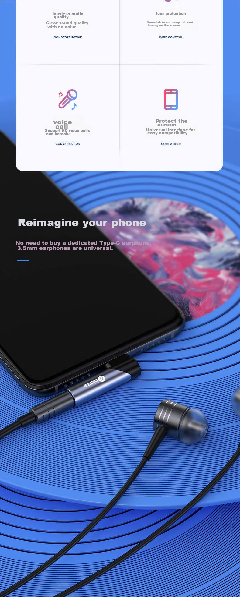 BIAZE Headphone Adapter, Type-C to 3.5mm, HiFi High-Fidelity, Low Latency for Gaming, Aluminum Alloy, Compatible with Apple, Huawei Mate70, Android Phones 2