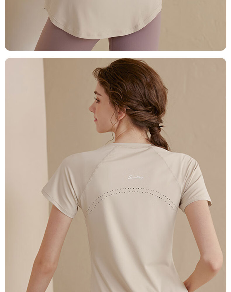 XUEXIMAN Yoga Wear Sports Top for Women, Summer Quick-Dry Short-Sleeve T-Shirt, Mid-Length, Hip-Covering, Slimming, Breathable, for Running And Fitness 13