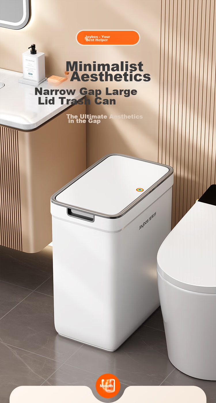Jiabangshou Bathroom Toilet Push-Lid Trash Can, 15.1L Narrow Gap Garbage Bin, Large Size, for Kitchen, Bedroom, Living Room, Home Use, Popular Trendy Bi 2