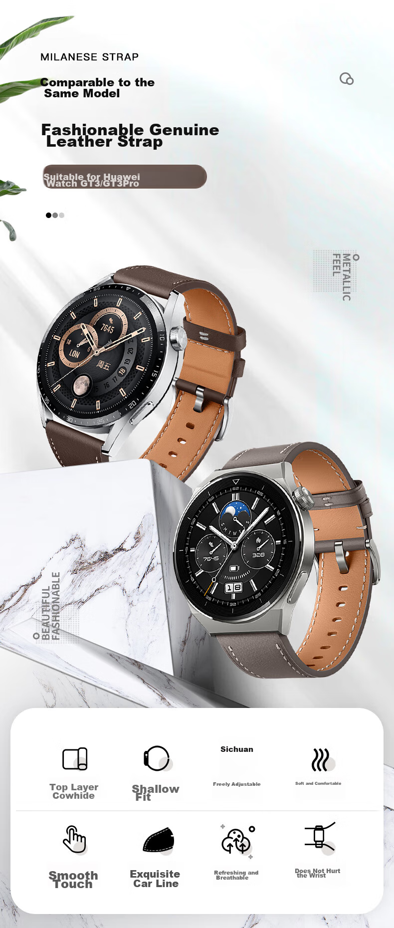 Weiqiantu [Over 1 Million Sold] Leather Watch Strap Compatible with Huawei GT7/GT6/GT5/Pro/Watch6/5/4/pro/buds2/gt3, Genuine Leather Extraordinary Master Style for Men And Wome 1