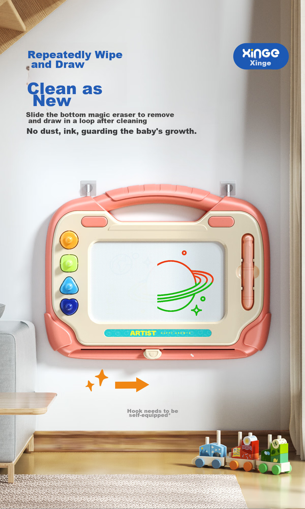 Xinge Magnetic Erasable Drawing Board for Children, DIY Painting And Doodling Board for Boys And Girls Aged 1-2 Colorful Baby Birthday Gift Early Education Toy for Infants Small Pink Size 5