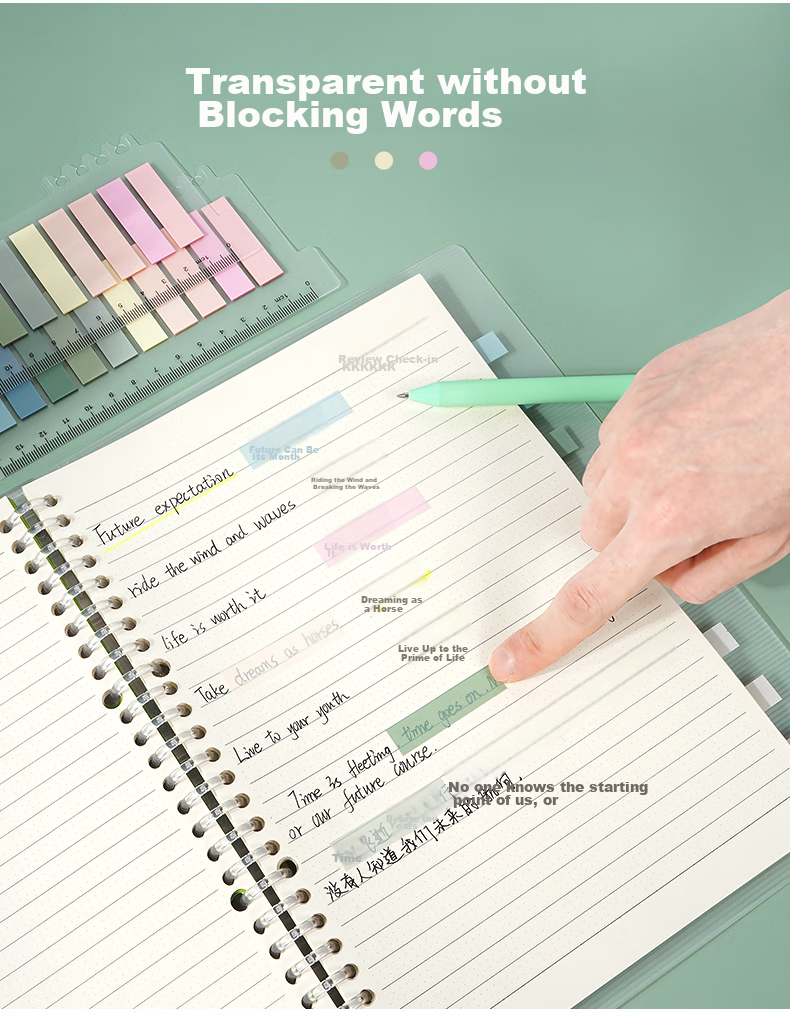 SIMAA 1200 Sheets 4-Color Sticky Notes with Dividers, Memo Pads, 76*19mm, Reusable Notes, 3 Packs, Student Message Pad 5