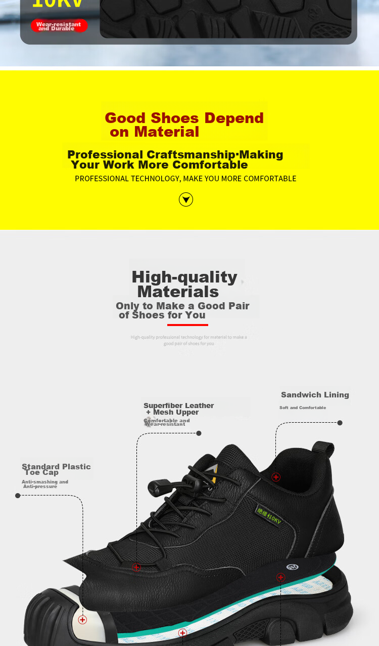 Jingtu Insulated Safety Shoes for Men, Summer Breathable Anti-Smashing Anti-Puncture Electrical Work Shoes 0216KV-J 41 4