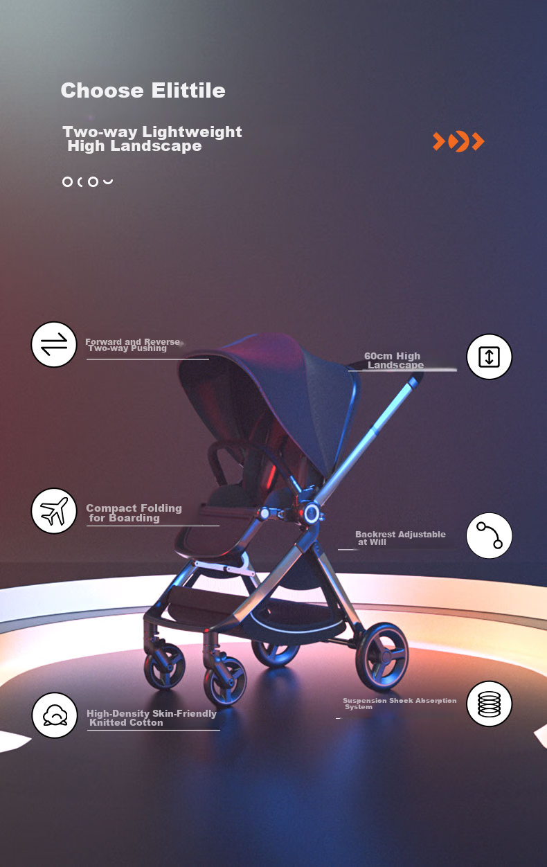 Elittile Stroller for Infants 0-3 Years Old, Foldable, Can Sit And Lie Down, Shock-Absorbing, High Landscape View, Perfect for Taking Babies Out, EMU European Version with Full Canopy And Red Seat 1