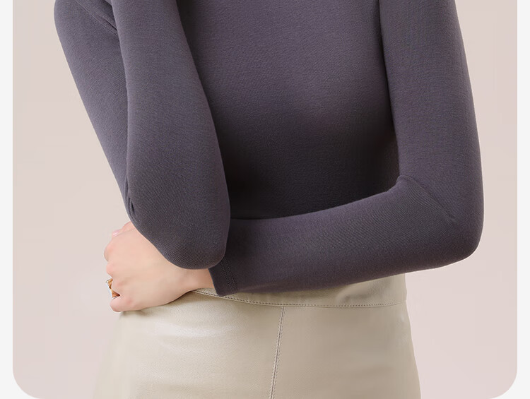 MiiOW Tech Heated Thermal Underwear Women Acrylic Cashmere Autumn High Neck Base Shirt Gray 13
