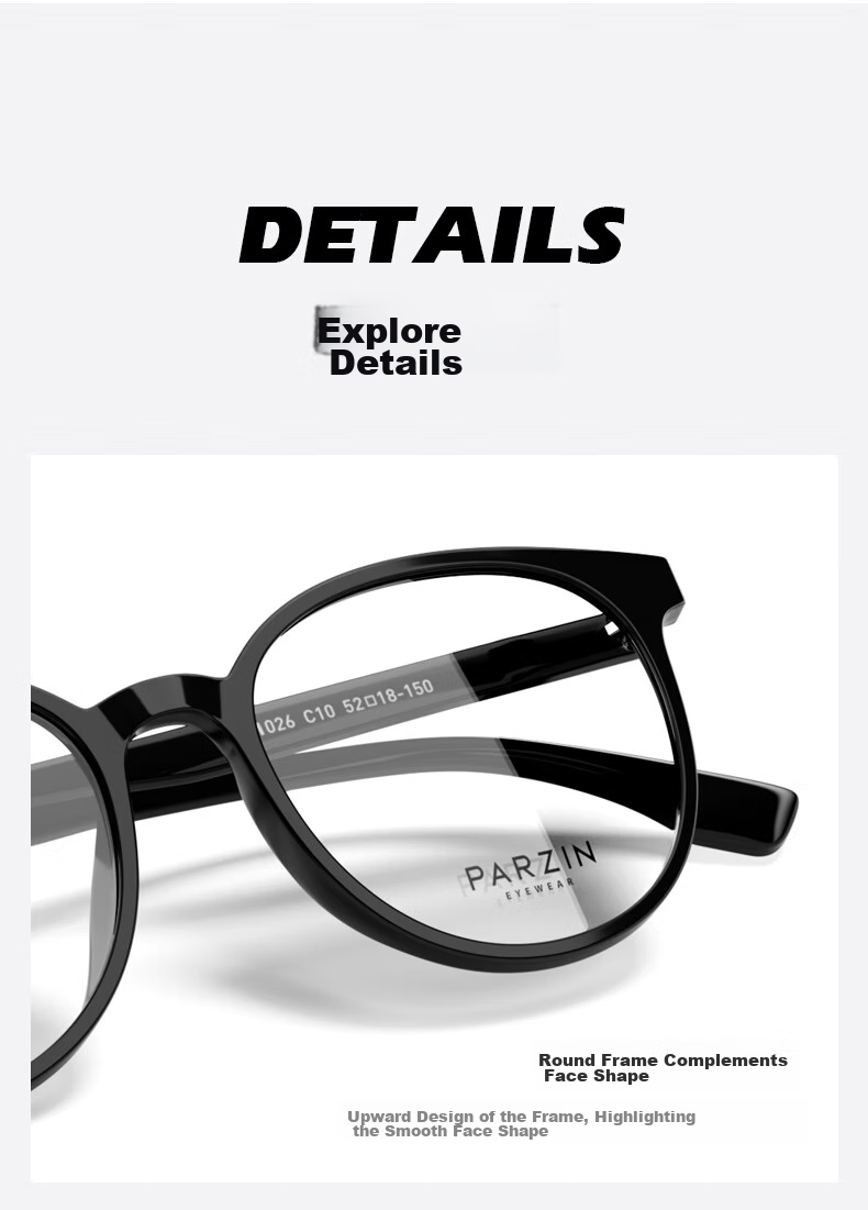 PARZIN Myopia Glasses Frame, Fashionable Round Frame for Men And Women, Lightweight Plain Glasses, Can Be Fitted with Prescription Lenses, 31026 5