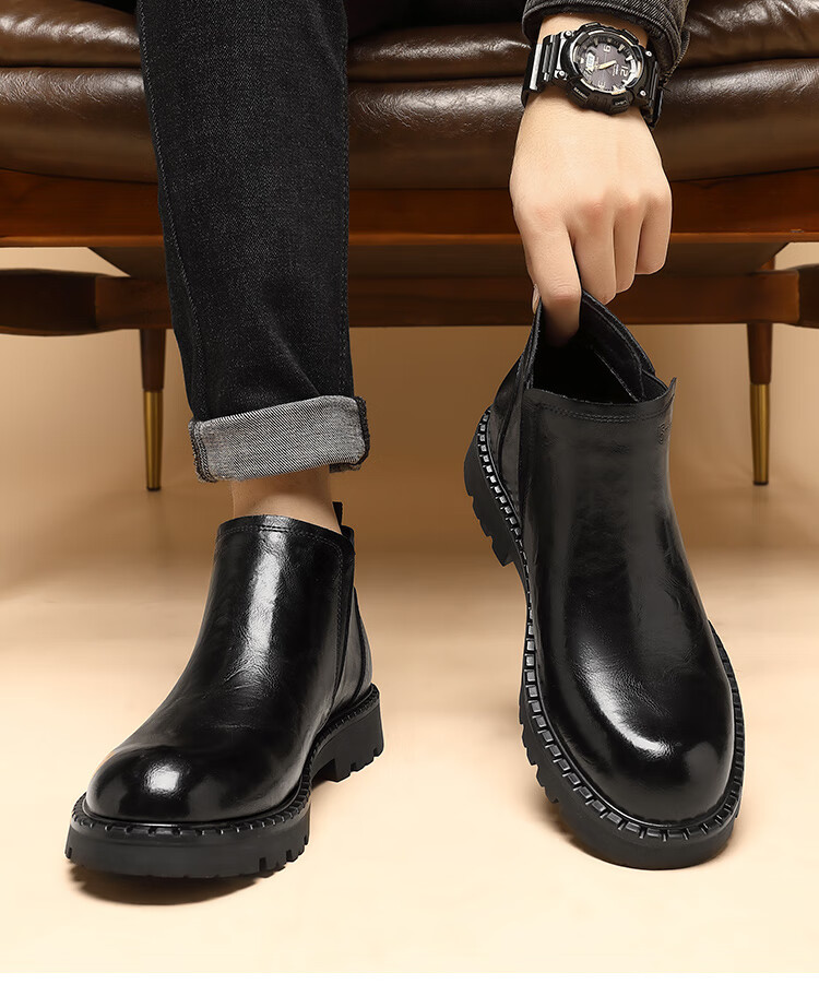15MINS Men's Chelsea Boots, British Style Retro Martin Boots, Business Casual Men's Boots, Trendy Men's Shoes, E1957 Black Size 41 12