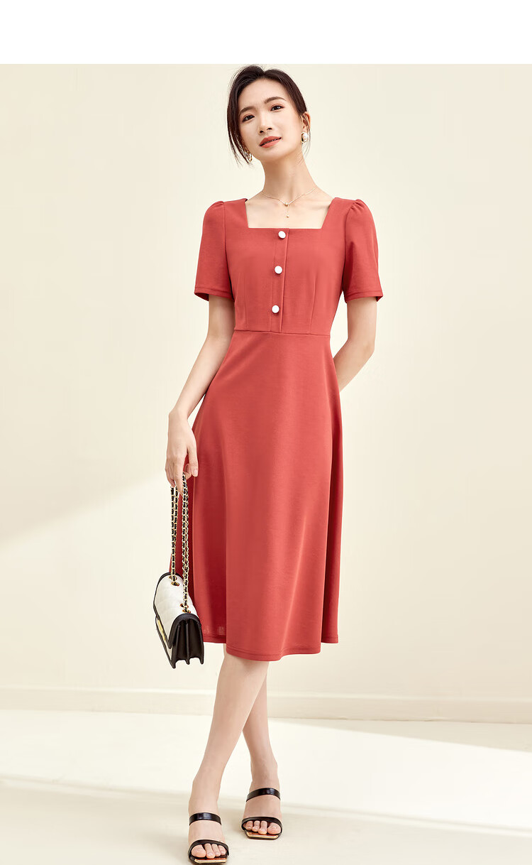 Sentubila Short-Sleeve Dress for Women, Summer Vintage Hepburn Style Elegant Office Dress, Mid-Length A-Line Skirt, Elegant Black, Size S 18