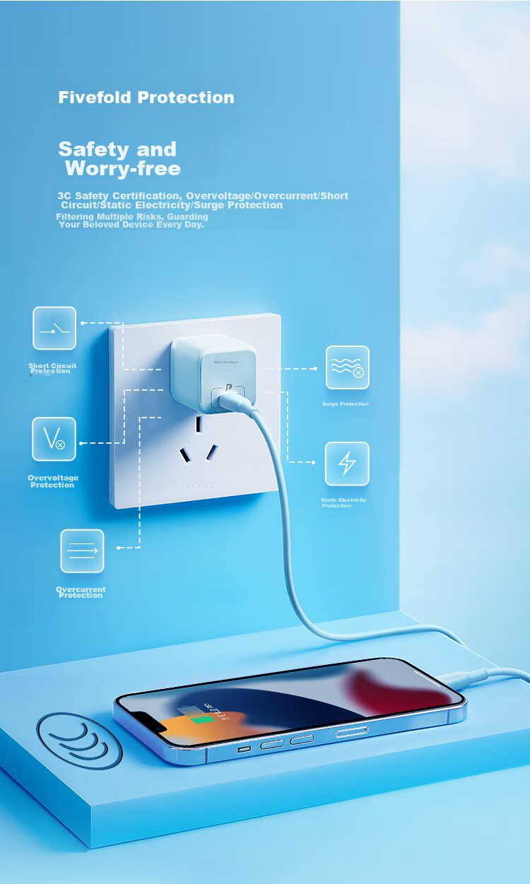 BULL PD20W Charger, Fast Charging Head for Apple IPhone 16, Automatic Power-Off When Fully Charged, Compatible with IPhone 15/14/13 Pro Max/12/11/x/8, Distant Mountain Blue 12