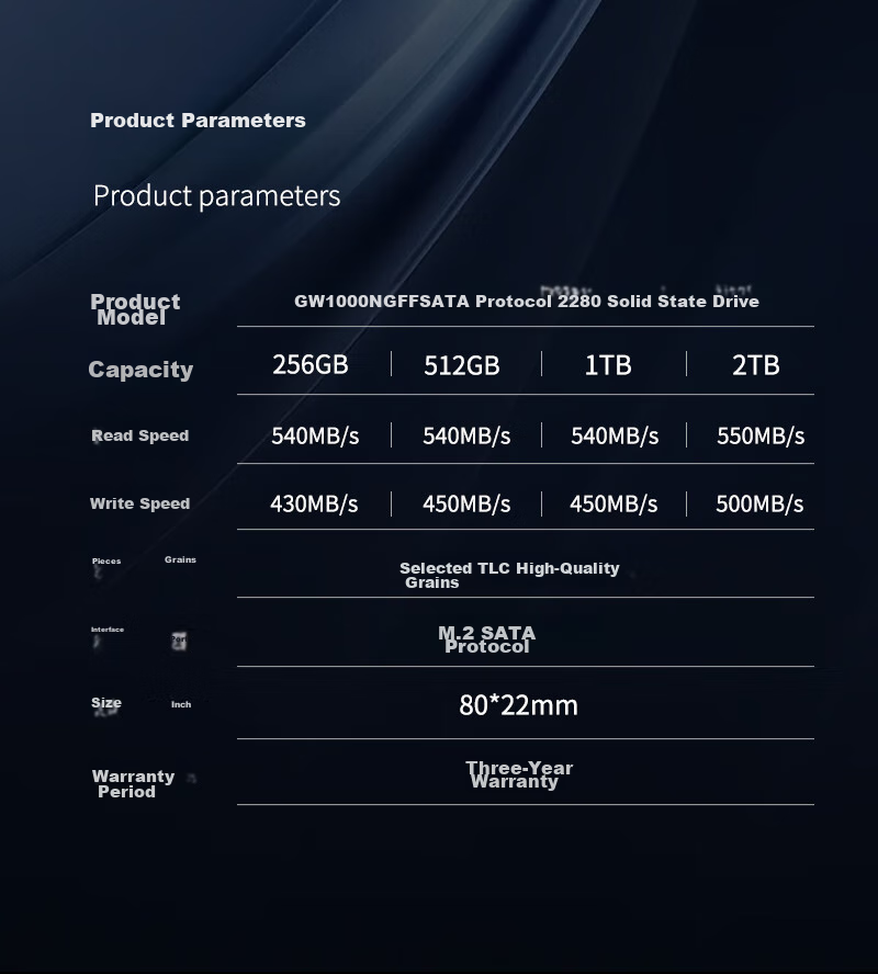 Great Wall 256GB SSD Solid State Drive, M.2 Interface SATA Protocol, Read Speed 540MB/s, GW1000 Series 6