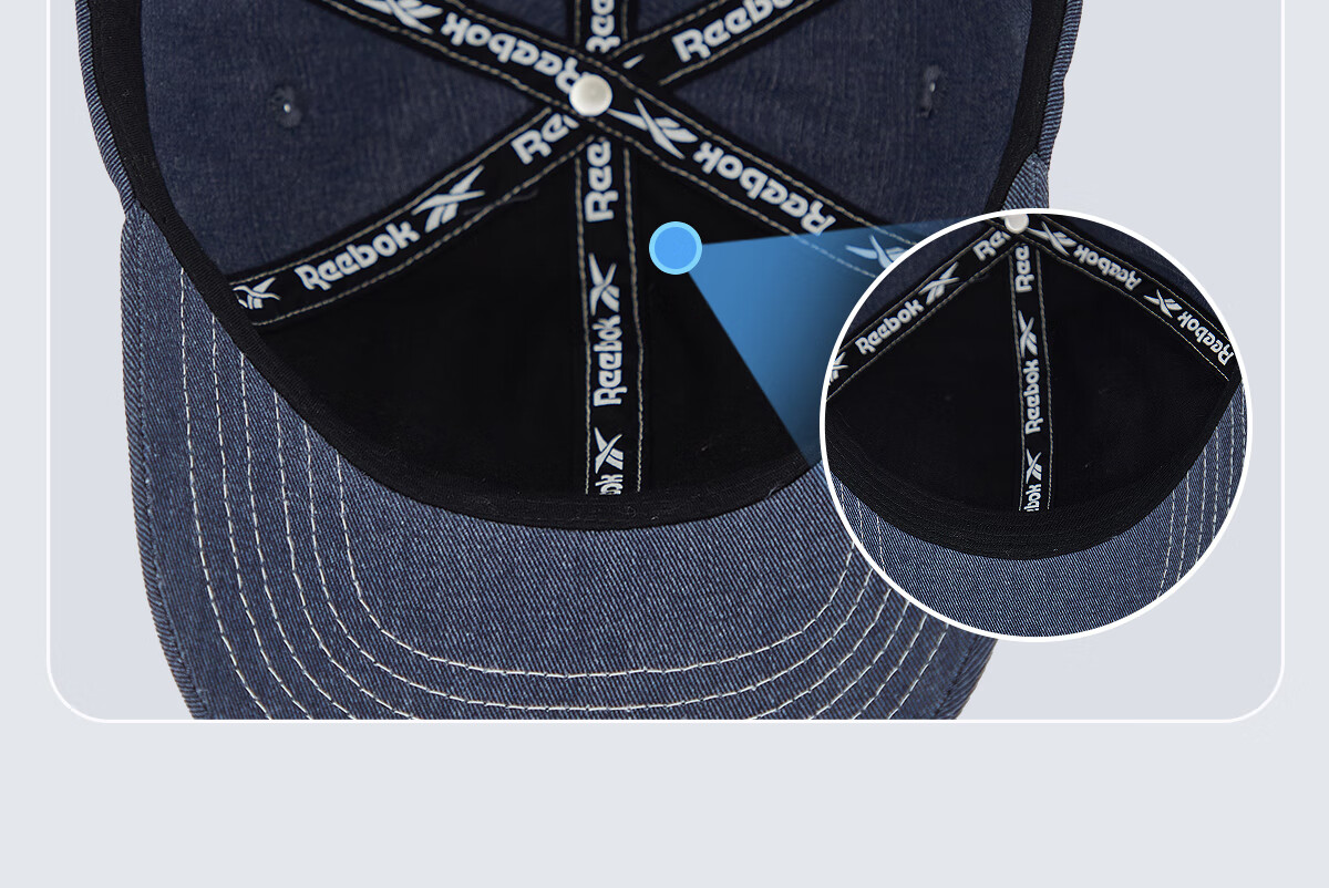 Reebok Retro Modern Denim Hat, Unisex Style, Structured Cut, Face-Slimming, Sun Protection, Adjustable Breathability, Blue 16