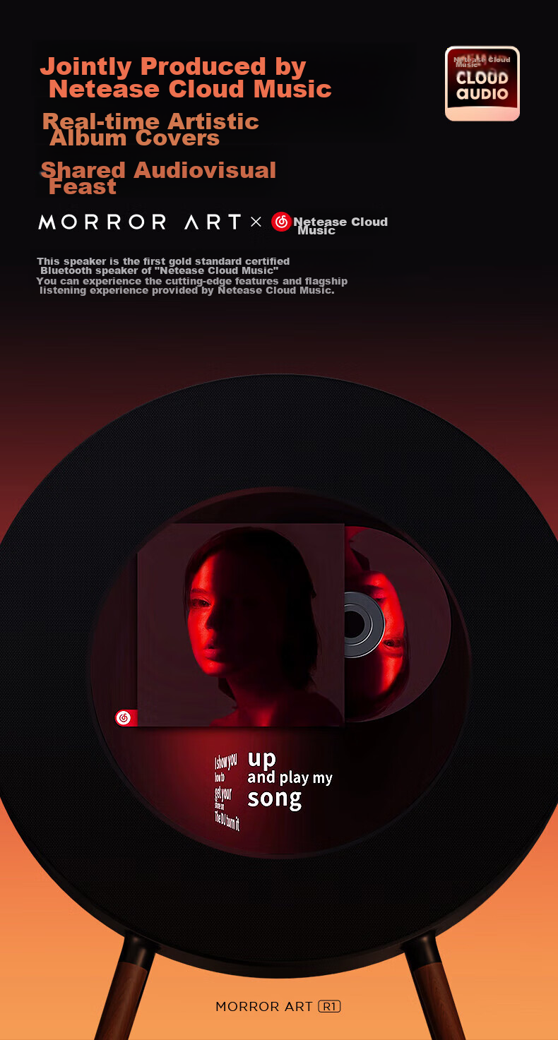 MORRORART R1 Wireless Bluetooth Vinyl Record Lyric Speaker Home Audio Black Vinyl Floating Subtitles Living Room Bedroom NetEase Cloud Music Collaboration Birthday Gift National Subsidy Deep Blue 3