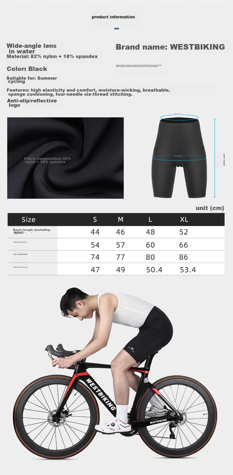 WestBiking Spring And Summer Cycling Shorts for Men, Quick-Dry with Padded Inserts, Mountain And Road Bike Shorts, Cycling Wear, Black, Size M 2