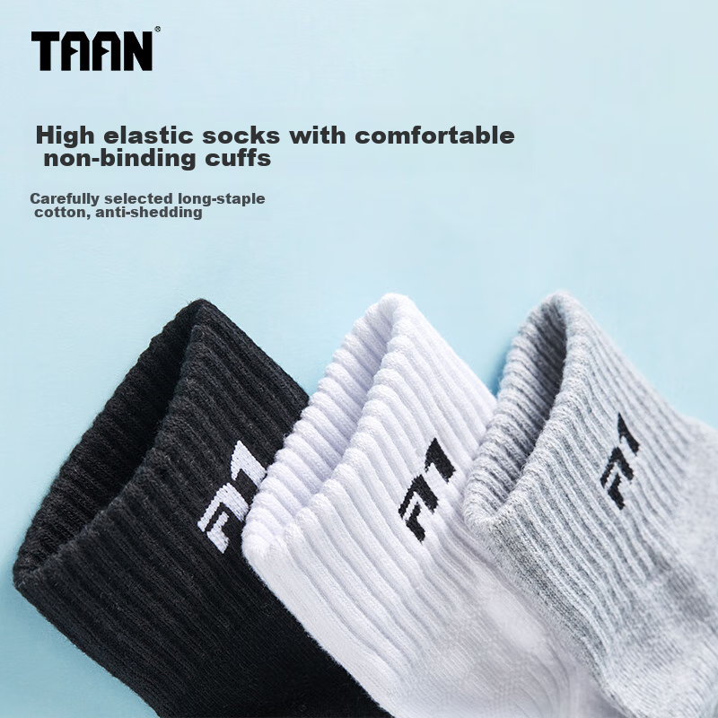 Спортивные носки Taan Mid-Calf для мужчин, плотные махровые, для бега, впитывающие пот, дышащие, нескользящие, черные, 3 пары