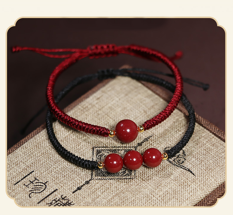 Shichuan Baishi Cinnabar Beaded Bracelet 2026 Zodiac Red String Handmade Woven Bracelet Lucky Charm Beads Amulet Couple Birthday Gift 8