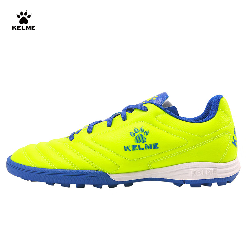 KELME Adult Soccer Shoes for Men, Competition TF Turf Cleats, Breathable Non-Slip Football Boots for Students, Fluorescent Yellow/royal Blue, Size 46