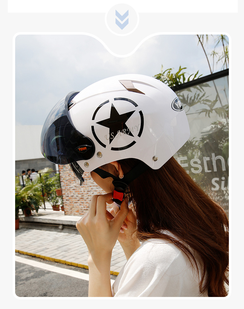 YEMA 3C Certified 329S Electric Motorcycle Helmet, Summer Dual-Lens Half Helmet for Men And Women, Sun Protection Safety Helmet, One Size Fits All, White with Clear Long Visor 5