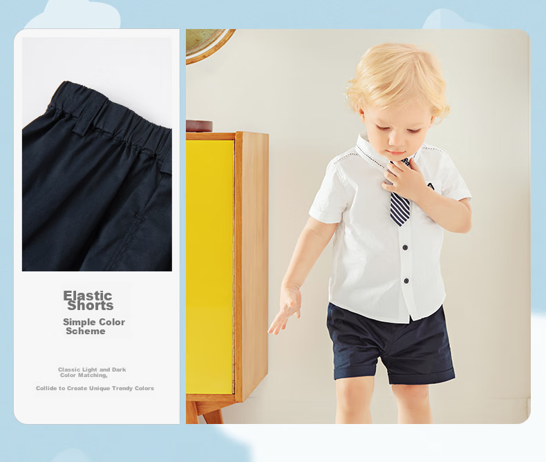 DAVE & BELLA DAVE & BELLA Boys' Summer Outfit, Children's Preppy Stylish Clothing, Baby Boy Short-Sleeve Shorts Two-Piece Set 3