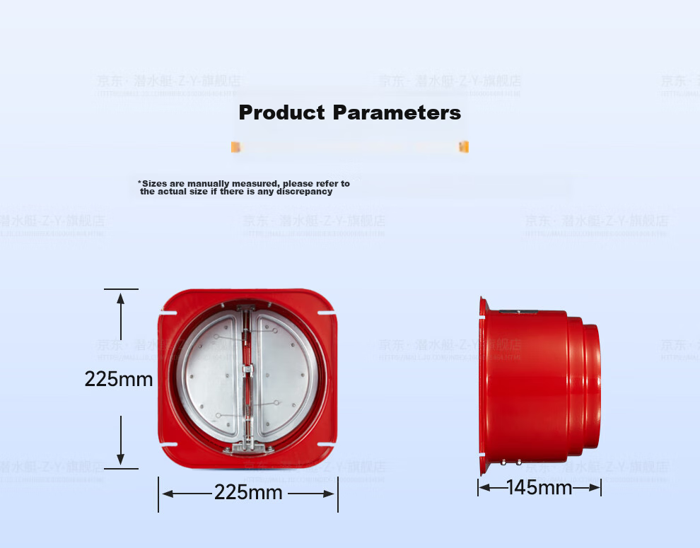 Submarine GN100 Bathroom Check Valve Exhaust Fan, Shower Valve Backflow Prevention Valve, Thickened Carbon Steel, Rodent-Proof, Built-In Fuse Device 16