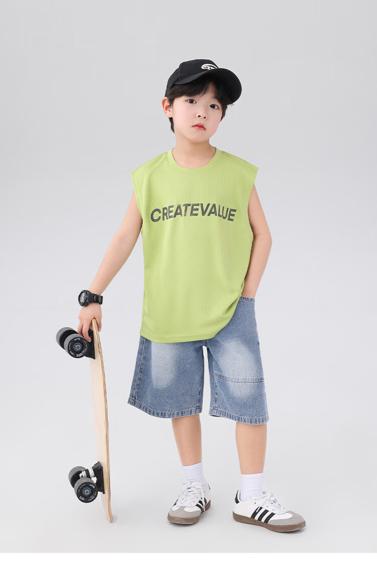 Zuoxi Boys' Tank Top, Summer Thin Sleeveless T-Shirt, 2026 New Children's Top, Mesh Quick-Dry Trendy, Yellow-Green, Size 140 12