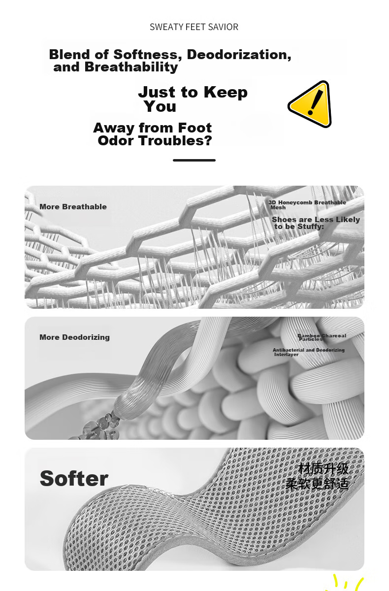 3AnGnI Odor-Resistant Insoles for Men, Sweat-Absorbing And Anti-Odor, Breathable Summer Sports Shoe Insoles, Pack of 6 Pairs 4