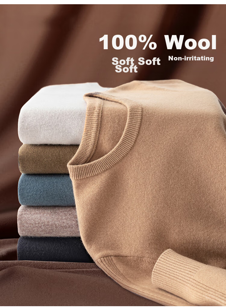 FIRS [100% Wool] Men's Sweater, Long Sleeve, Autumn Business Casual, Soft And Skin-Friendly Pullover Base Layer 3