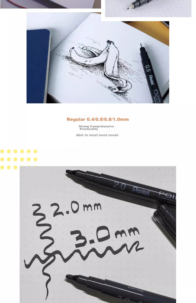 Pentel 0.05mm Water-Based Drawing Needle Pen, Art Drawing Outlining Pen, Comic Design Line Pen S20P-05A 4