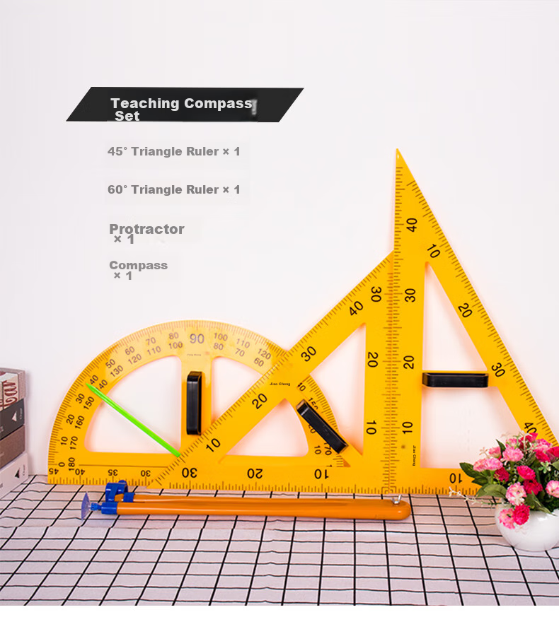 [Lowest Price Online] BOJIAO Magnetic Large Triangle Ruler Set, Teacher's Teaching Tool, Plastic Large Triangle Ruler Protractor Compass Math Teaching Aid, Magnetic 60-Degree Triangle Ruler (Yellow) 2